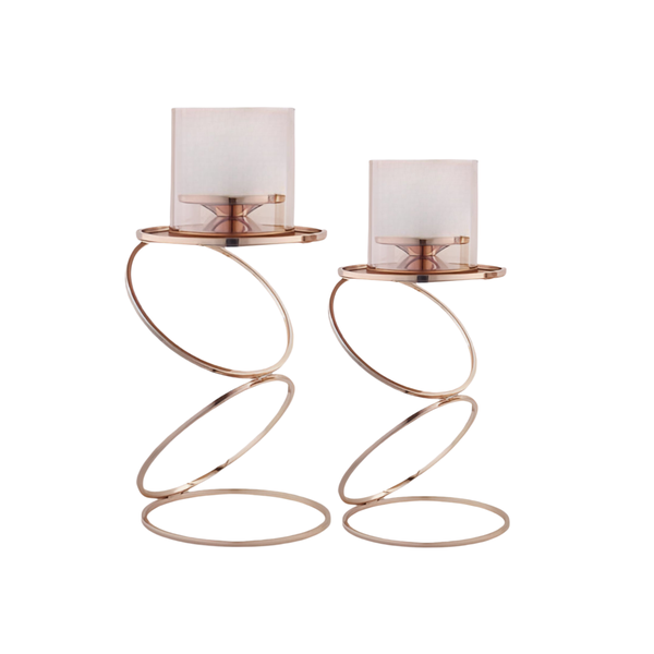 Modern Gold Metal Candle Holders with Glass Cover - 2-Piece