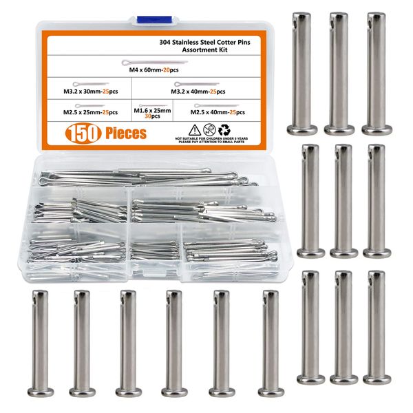 Tool DIY Multi Size 150 Piece Cotter Pins &amp; Clevis Pins Set of 165