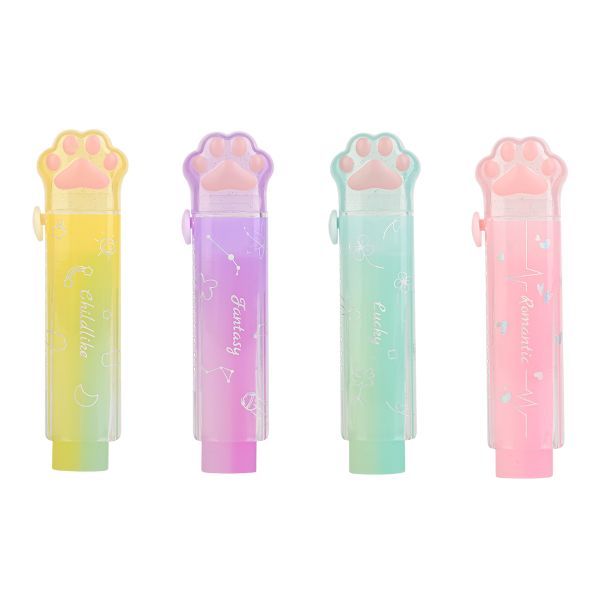 4Pcs Sliding Retractable Pencil Erasers with Cat Paw Plastic Sleeve Cute