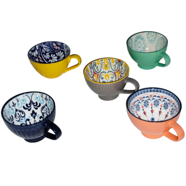 Porcelain Art Breakfast Mug - 355ml - Set Of 5