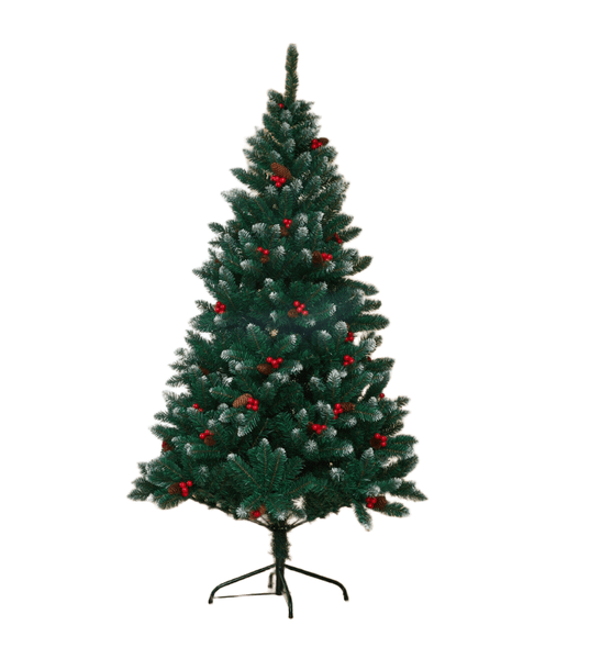 1.8m 750 branches Christmas tree with red berries pine cones have white tip