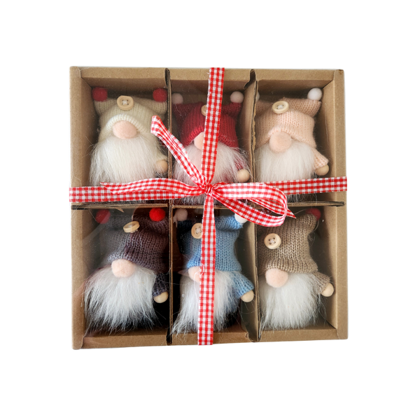 Set of 6 Scandinavian Hanging Christmas Gnome X-mas Decoration Ornaments