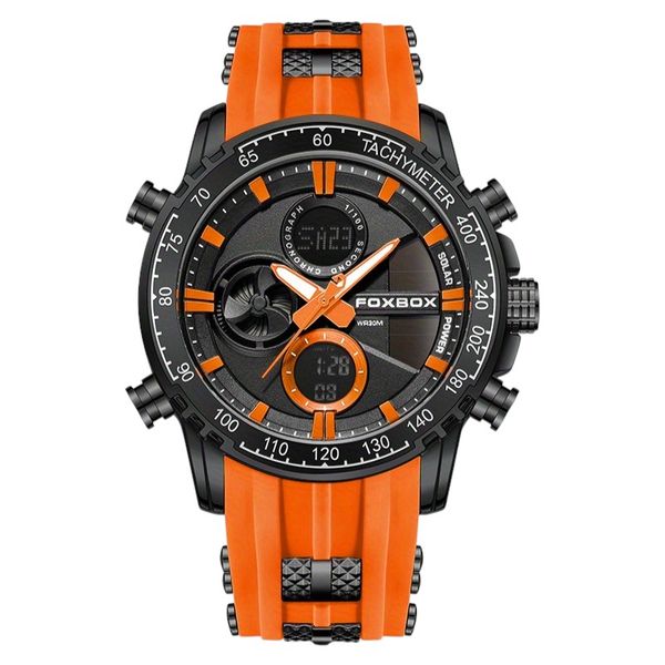 FOXBOX - Analogue and Digital Quartz Watch With Luminous Display - Orange
