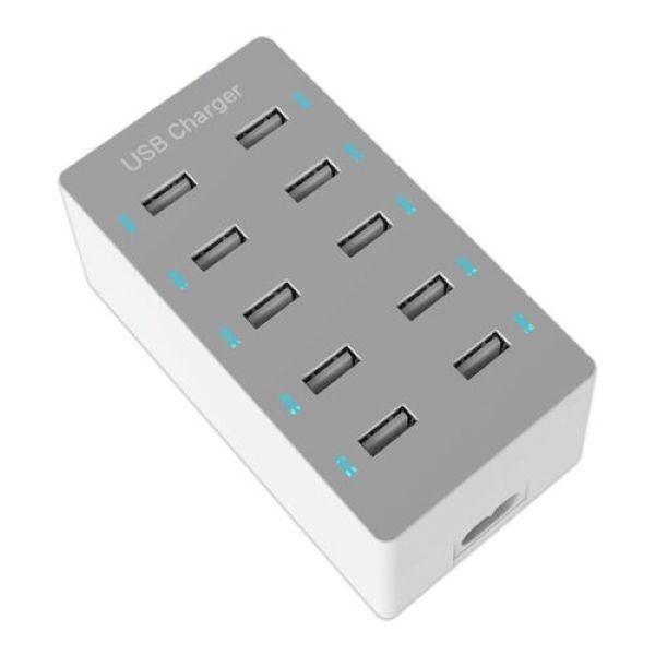 Charger 10 Ports Multiple USB Charging Station - White