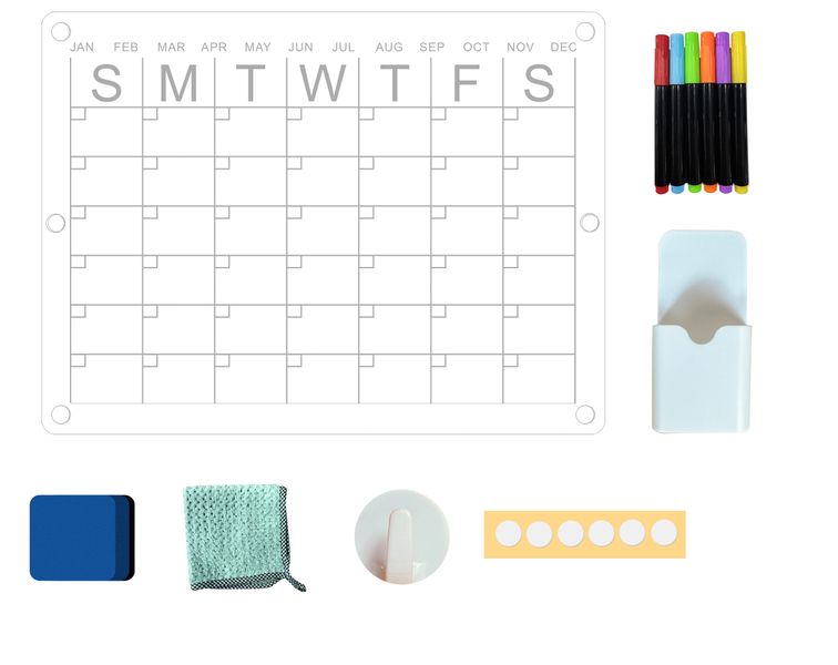 Magnetic Acrylic Monthly Calendar | Planner Set for Home/Office