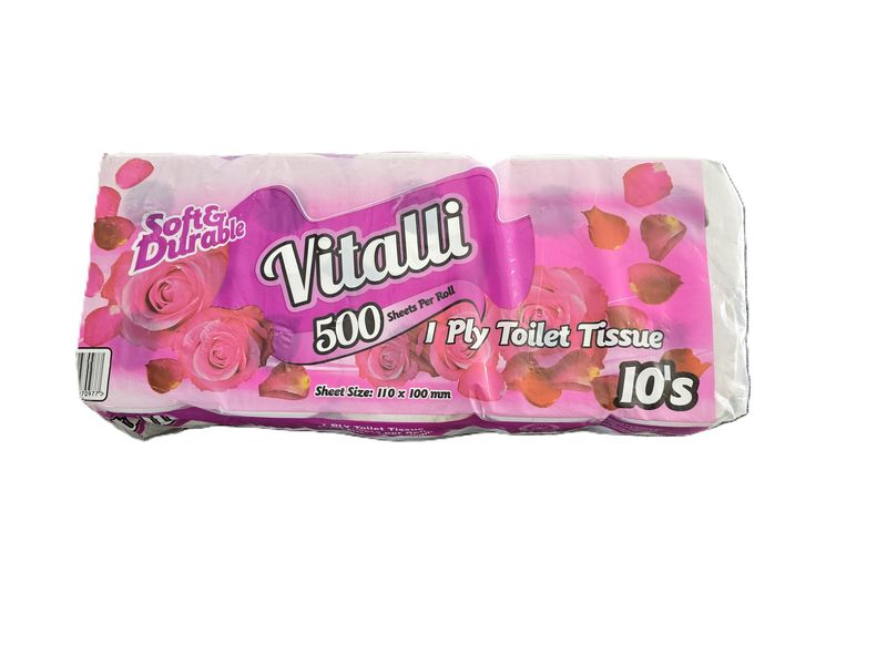 Vitalli Toilet Paper - 10 Pack (500 Sheets Per Roll)
