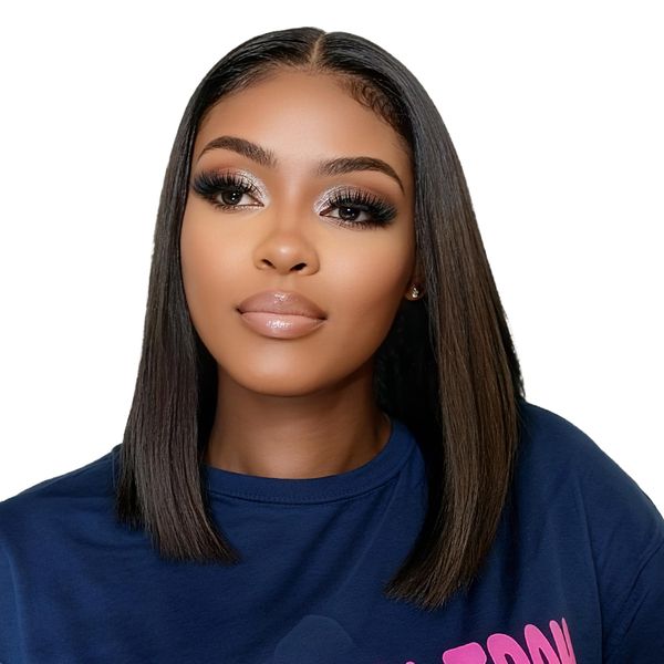 Geebuy 14-Inch Peruvian Straight Bob Wig - 13x4 Full Frontal Lace Hair