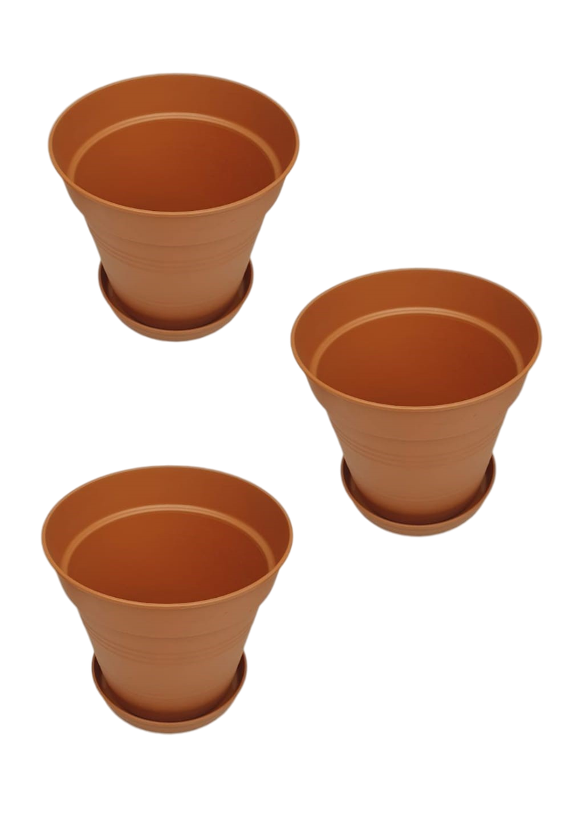 UCSAN 3Pcs Flower Pot & Drainage Tray Set 6lt 25x25x23cm Rust