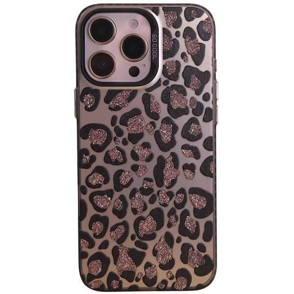 Leopard Print - Hard Phone Case With Glitter Texture - Compatible With 16