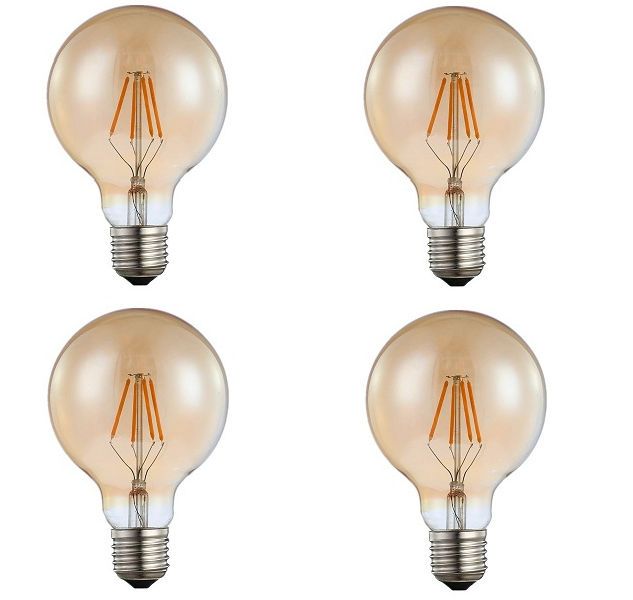 4 Piece LED Tungsten Filament G95 Ball 4W Bulb
