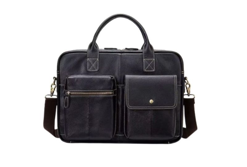 UNIW 15inch Adjustable Multi-Pockets Leather Vintage Laptop Shoulder Bag