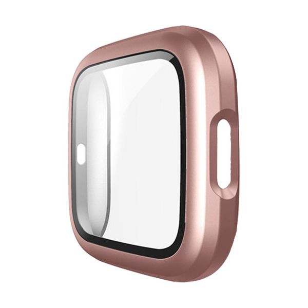 Hard Case and Tempered Glass Screen Protector for Fitbit Versa 2-Rose Pink