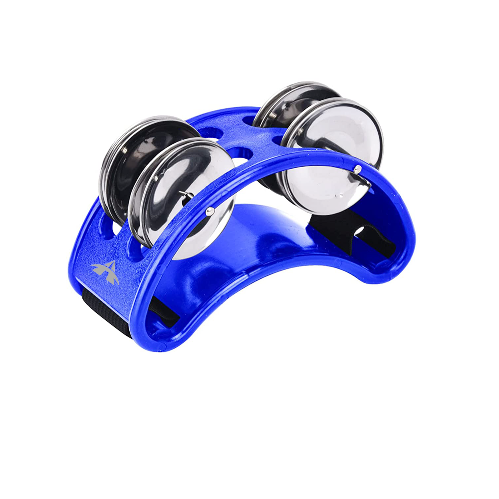 Foot Tambourine Percussion Foot Drum with Stainless Steel Jingle Bells - Blue