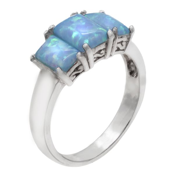 Sterling silver Natural Blue Opal Trilogy Ring