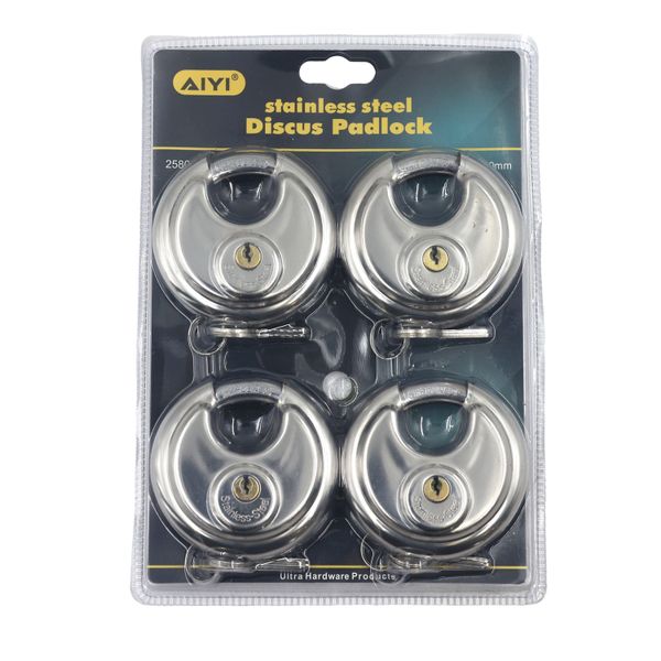 AIYI 4-Piece Keyed Alike 80mm Stainless Steel Discus Padlock Set AY075-413