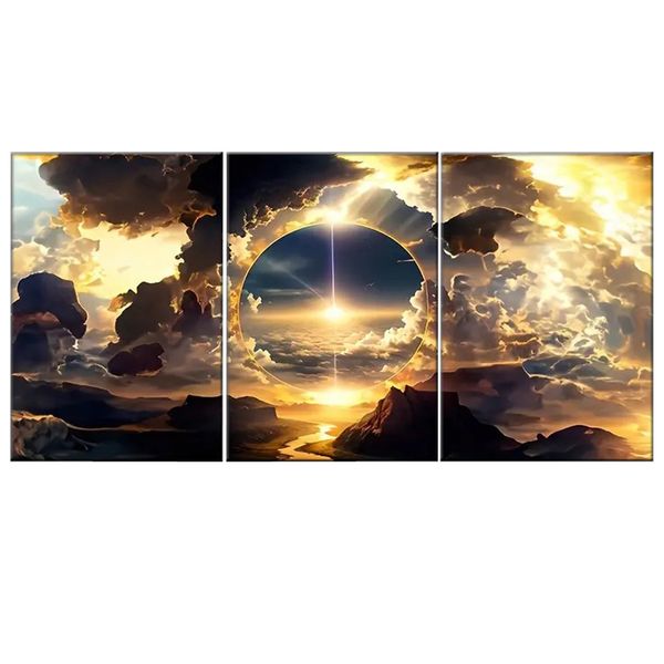 Canvas Art - 3 Pieces Bright Golden Sunset Sky Abstract Wall Art
