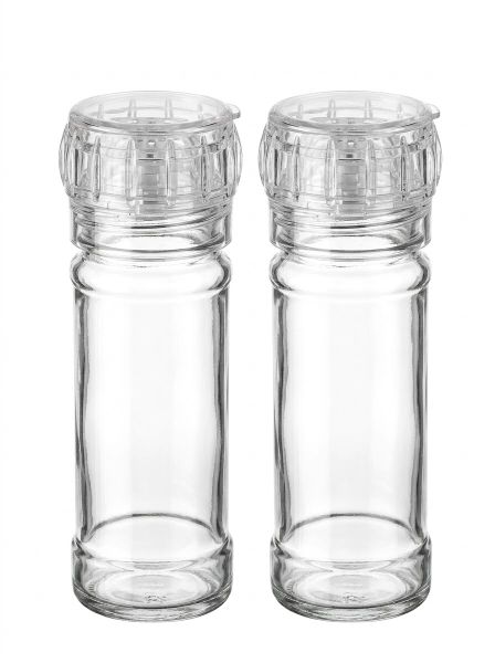 Glass Bottle Salt and Pepper Grinders with Plastic Mechanism - 2 Pack