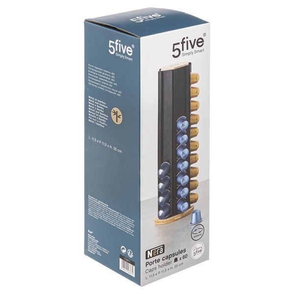 Black Steel and Bamboo Expresso Caps Holder 60 Caps