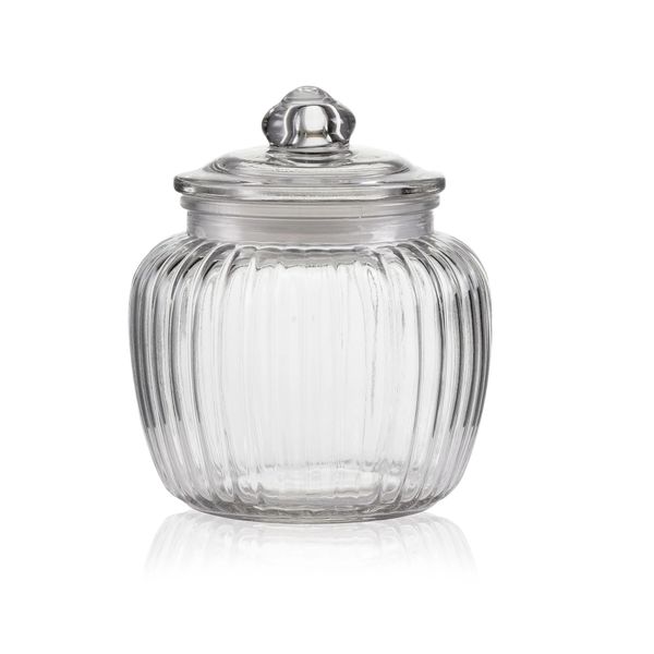 Jar 1.5Lt Glass Ribbed with Lid (18x14x14cm)