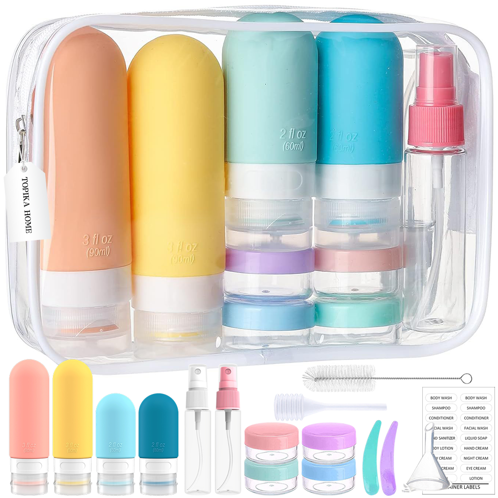 Topika - Travel Toiletries Bottles Set 16 piece , Leakproof Silicone Containers