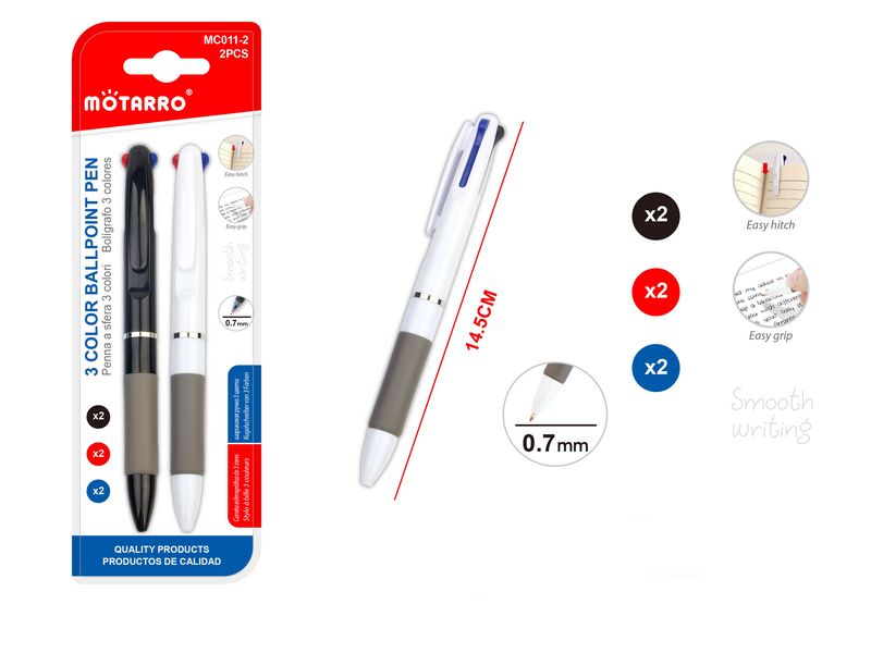 Motarro 3 Colour Easy Hitch Ballpoint Pen