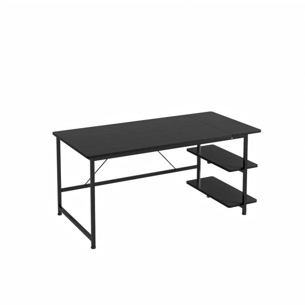 AURIZA 130cm Computer Desk with Side Storage Shelves Black/White/Wood