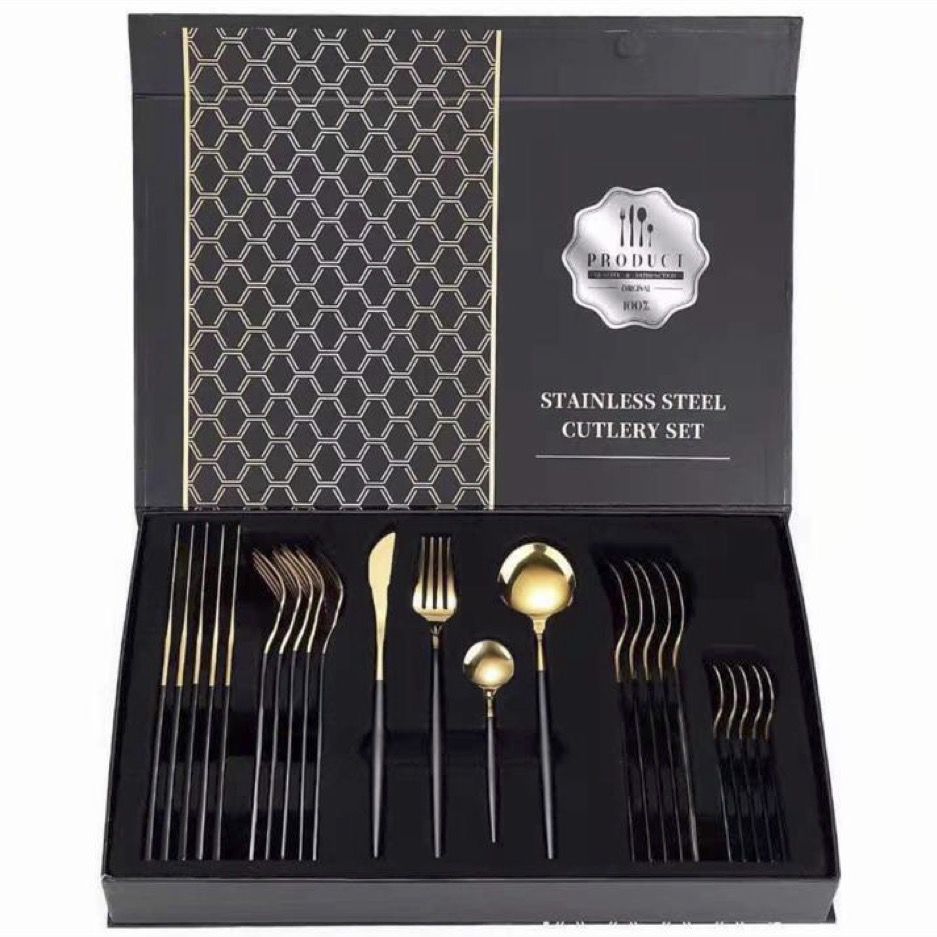 Stainless Steel 24 Piece Cutlery SetBlack and Gold Shop Today. Get