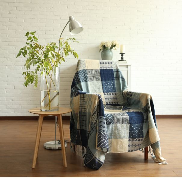 Chenille Blanket Vintage Jacquard Sofa Cover Decorative Throws - Powderblue