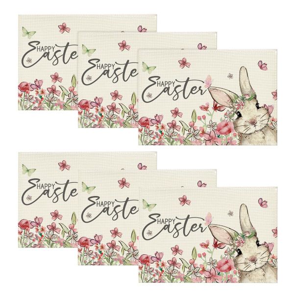 Flowers Rabbits Easter Placemats Set of 6