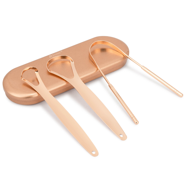 DrSmiles Tongue Scraper/ Cleaner Set for Fresh Breath - 3 Scrapers + Case