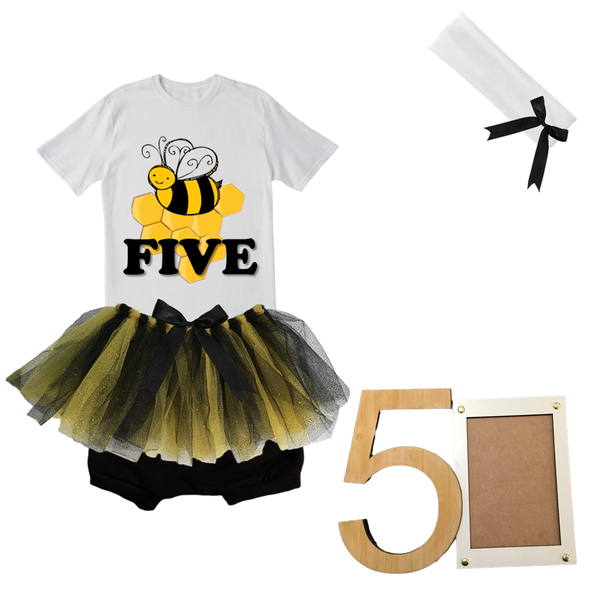 5th Birthday- Bee Tutu With Headband And Photo Frame