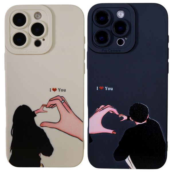Phone Case Set With Cute Couple - Compatible With 15 Pro Max - Multicolour