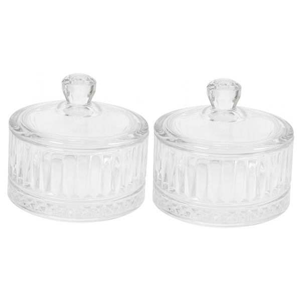 2 Pack Textured Glass Snack Bowl With Lid - Transparent