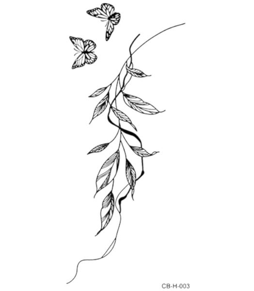 1 Piece - Whispering Vines And Wings Temporary Tattoo - Black