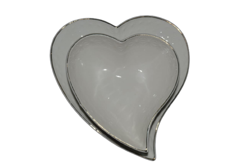 Bowl &amp; Plate Heart 2 Piece with Gold Rim Rvt478