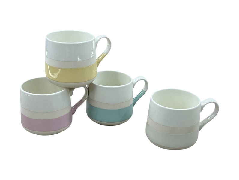 4 Piece Set Mixed Colour Ceramic Cups - 360ml.