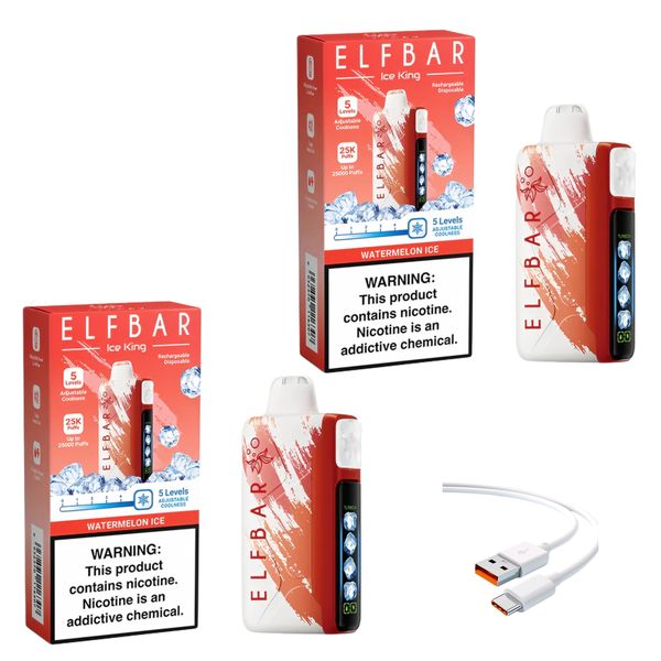 Elfbar Ice King 25k Watermelon Ice + DiscoVape Charging Cable (Pack of 2)