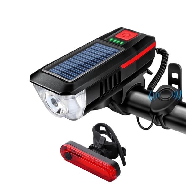 Rechargeable Solar Bike Light Set - Super Bright LED Headlight + Taillight