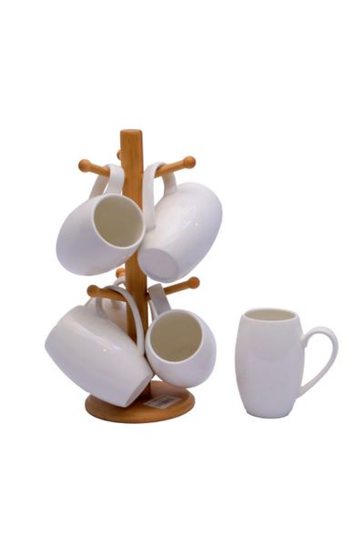 Zamudi 6 Piece Mug Set with Wooden Stand