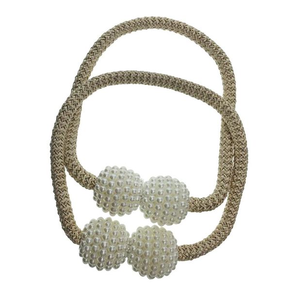 2 Set Magnetic Pearl Curtain Ties-Beige
