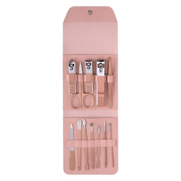 12 Pieces Stainless Steel Professional Manicure Grooming Set - Pink