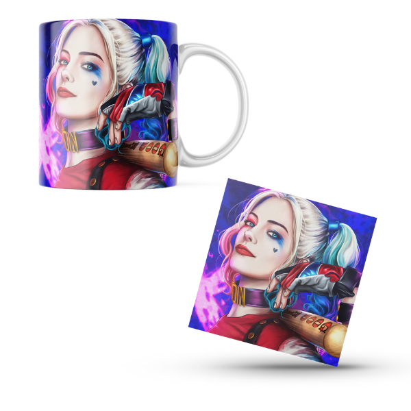 Harley Quinn Themed Printed Coffee Cup and Coaster Set