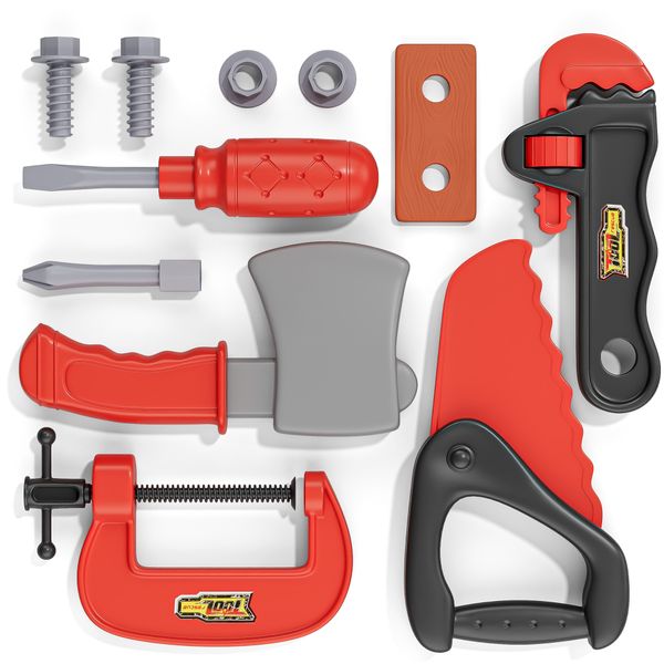Kids Tool Set, 12pcs Realistic Pretend Play Tool Kit with Saw, Wrench &amp; Axe
