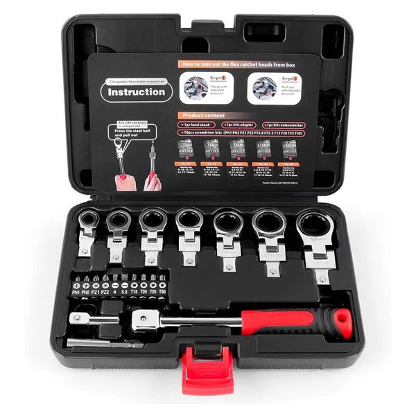 20 Pieces Changeable Flex Ratchet Wrench Set