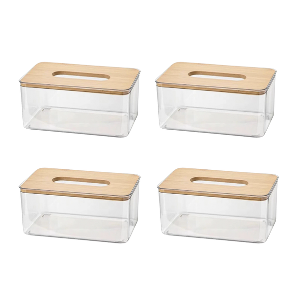Acrylic Tissue Box with Natural Bamboo Lid - 4 Pack