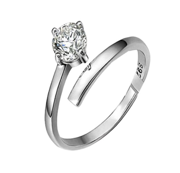 SilverCity 925 Sterling Silver Plated Four Claw 3mm Zircon Adjustable Ring