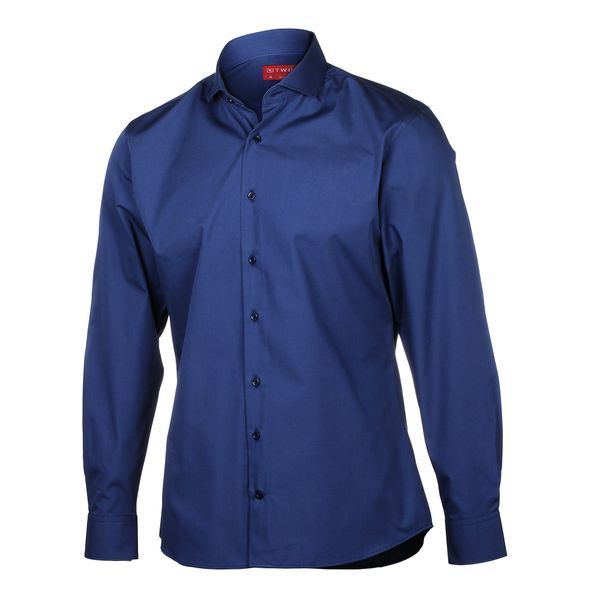 Twill Traveller Mens Slim Fit Long Sleeve Shirt – Dark Blue Plain