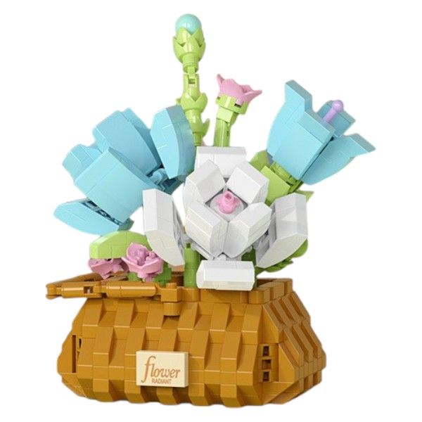 Elegant Flower Basket Building Block Set - Blue/Green - 429 Pieces