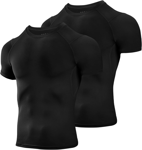 Men's Compression Shirts, Short Sleeve Athletic Compression Tops - Pack of 2