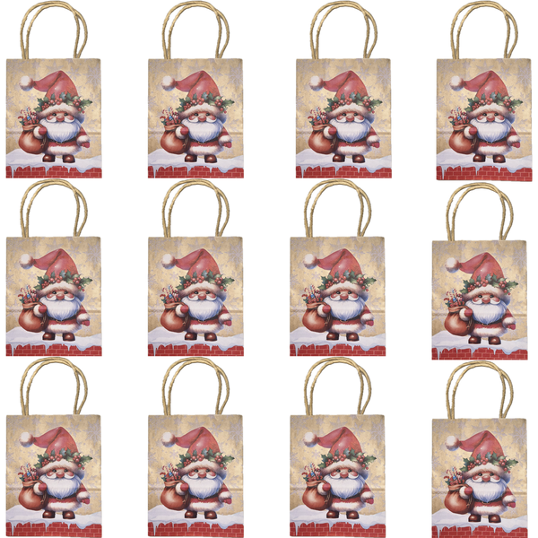 12 Pack Christmas Gift Bags - Festive Santa Gifting Bag 21cm X 15cm X 8cm